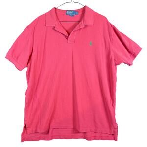 Ralph Lauren Mens Shirt Blush Red Polo Short Sleeve 100% Cotton 2 Button XL